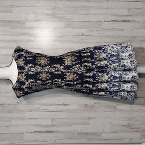 danny and nicole Navy Blue Sleeveless Paisley Dress